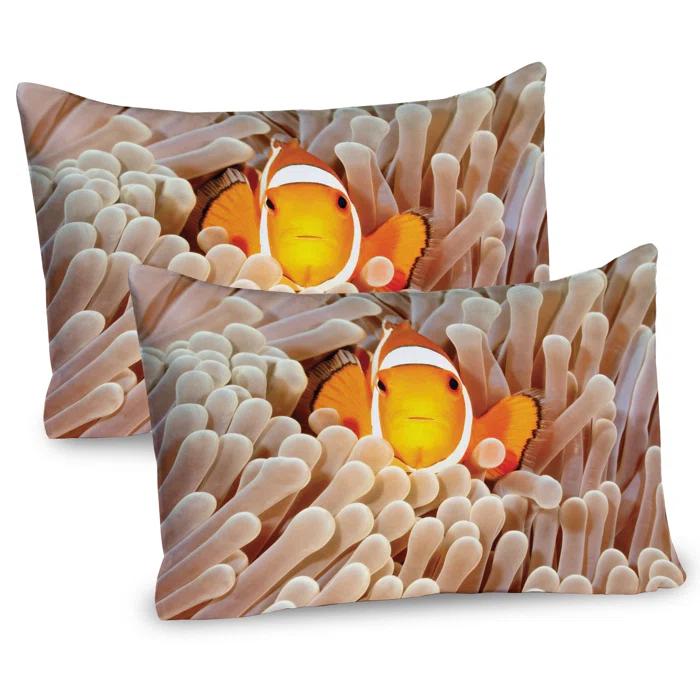 Ambesonne Ambesonne Ocean Pillow Sham 2 Pack Bali Indonesia Fishes Beige Orange