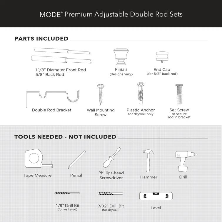 MODE Premium - Double Steel Adjustable Double Curtain Rod