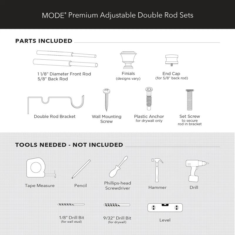 MODE Premium - Double Steel Adjustable Double Curtain Rod