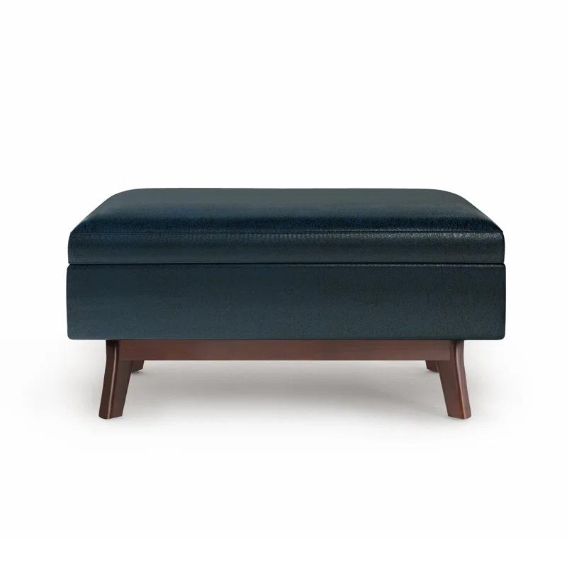Simpli Home Owen 36"W Small Upholstered Storage Ottoman with Lift Top and Solid Wood Legs