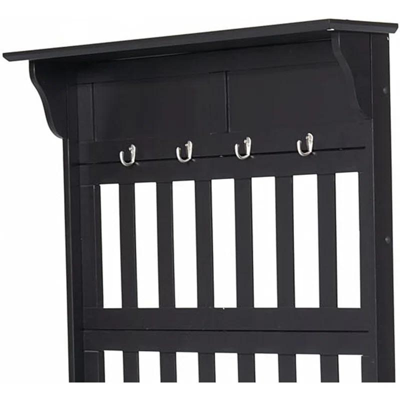 Co-t Solid Hardwood Hall Tree With Storage Bench, Safety Hinge, And Brass Hooks