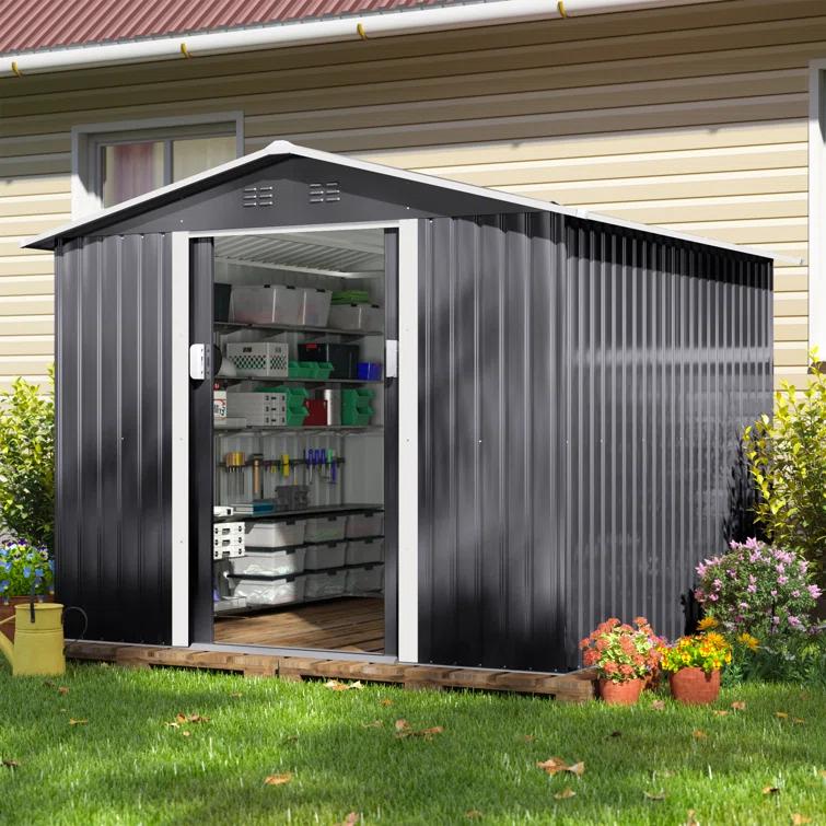 Jaxpety 8 ft. W x 8 ft. D Metal Storage Tool Shed Outdoor Storage Shed With Sliding Doors and Vents & Reviews | Wayfair