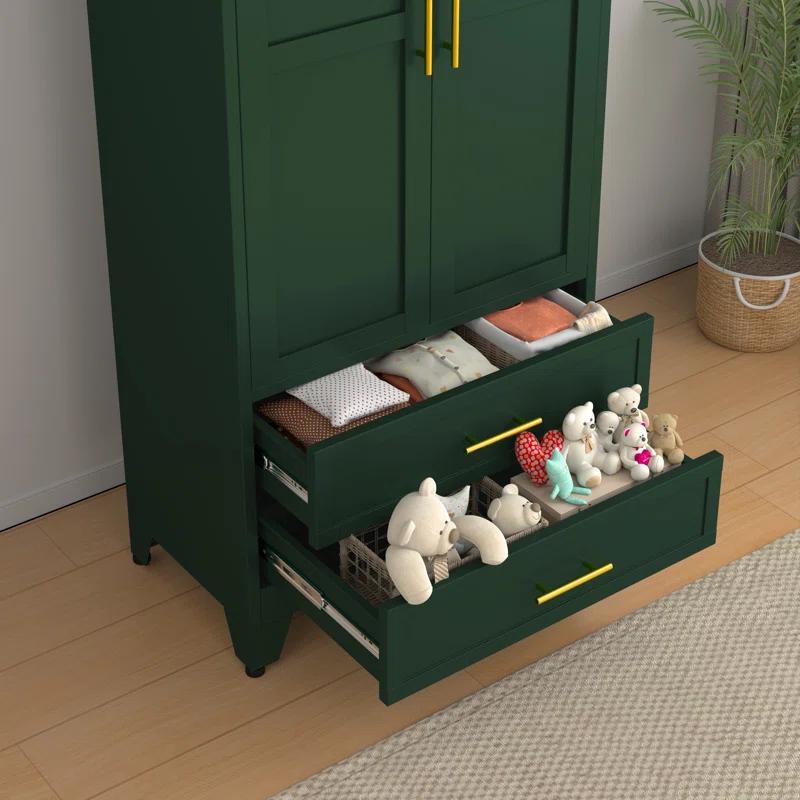 Mercer41 Melbreak Metal Modern Freestanding Wardrobe Armoire With Hanging Rod And Drawers