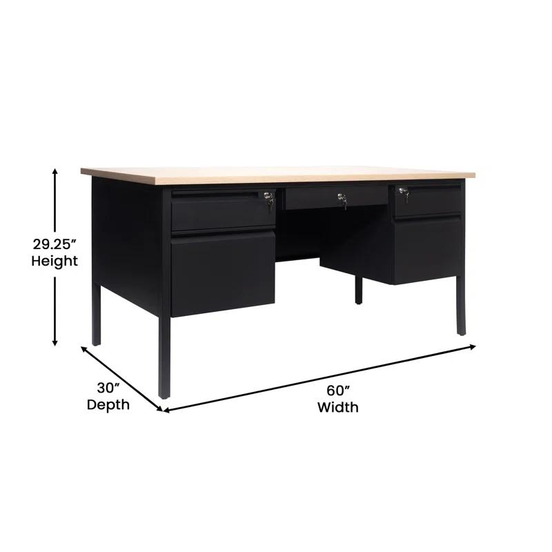 Flash Furniture Cambridge 60" Commercial Double Pedestal Desk with 5 Locking Drawers