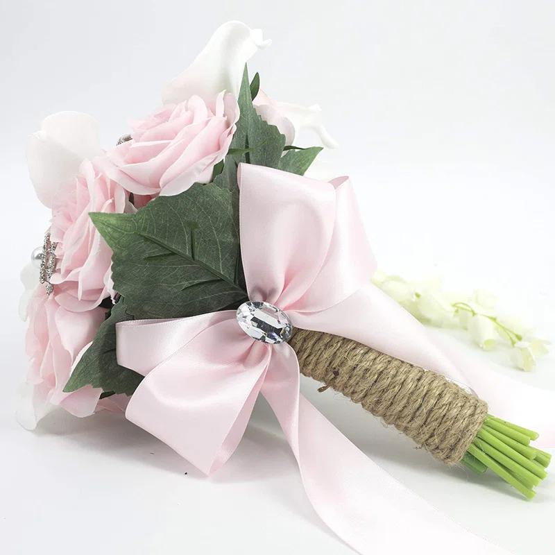 Abbie Home Calla Lily and Rose Cascading Bride Bouquet Waterfall Wedding Flower with Jewelry Décor