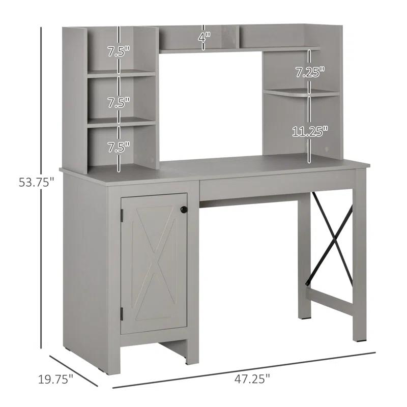 Gracie Oaks Farmhouse Computer Desk With Hutch And Cabinet, Home Office Desk With Storage, For Study