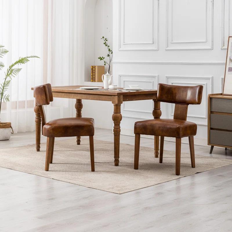 Loon Peak® Mid Century Modern Dining Chairs Set Of 2, Farmhouse PU Leather Upholstered Accent Chair Curved Backrest Kitchen Chairs With Hardwood Frame (Set of 2)