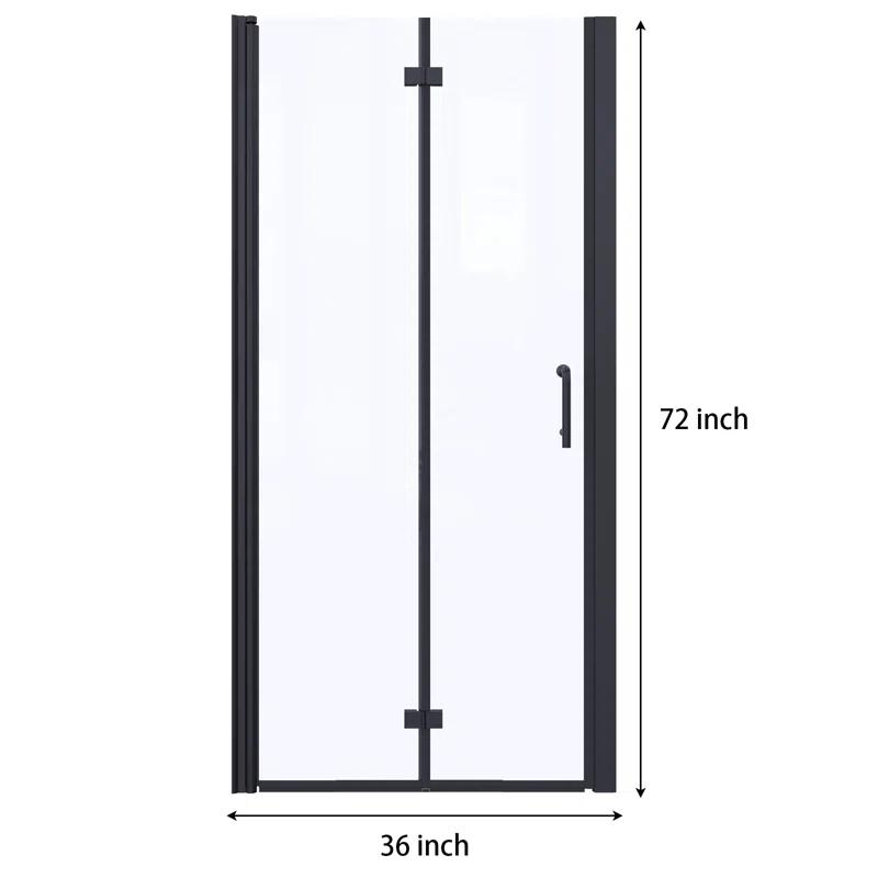 Lordear L-SD3672BBFH 36'' W x 72'' H Bi-Fold Semi-Frameless Shower Door with Clear Glass