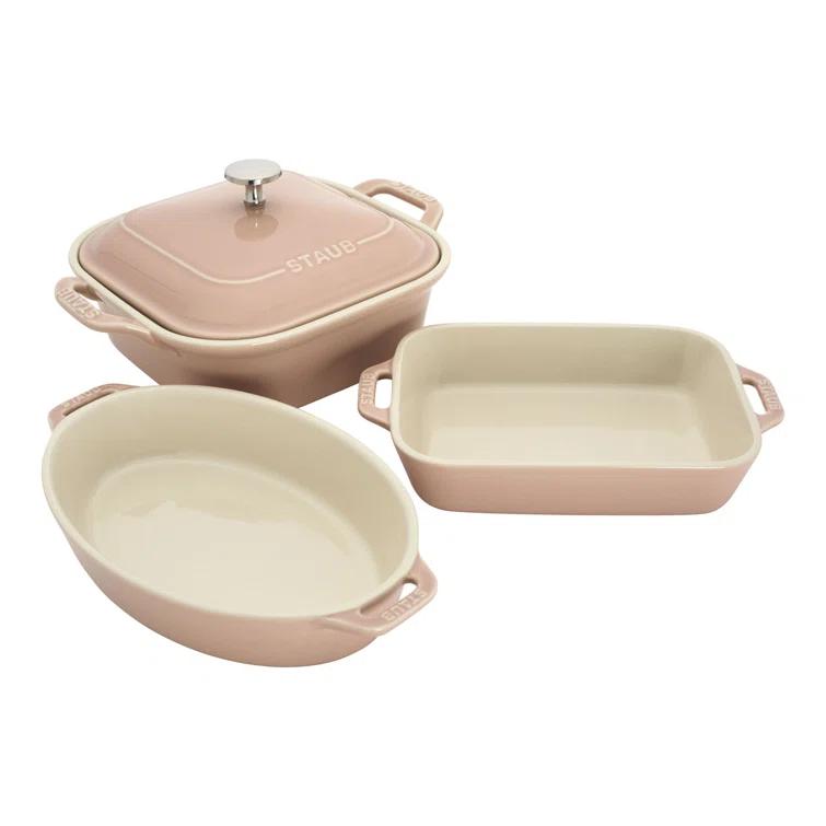 Staub Staub Ceramic 4-Pc Baking Pans Set, Casserole Dish With Lid, Brownie Pan,