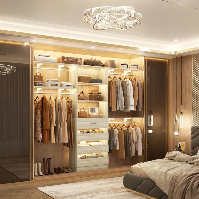 Aheaplus 96'' Closet With 4 Drawers And Shelves,With  4 Clothes Garment Rack