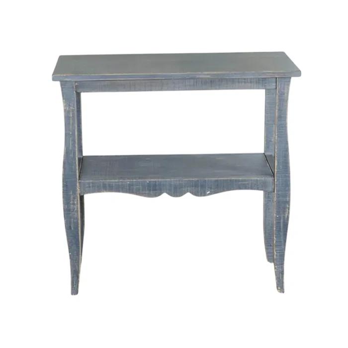 Benjara Rena Side End Table, Scallop Trim, 28 Inch Distressed Blue Mahogany