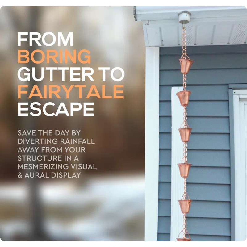 Marrgon Marrgon Copper Rain Chain with Bell Style Cups for Gutter Downspout Replacement