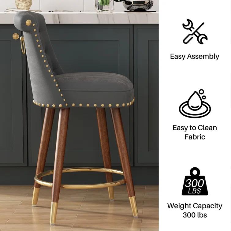 Everly Quinn Claymont Swivel 24 inch Counter Height Stools  (Set of 2) Upholstered Bar Stools with Back