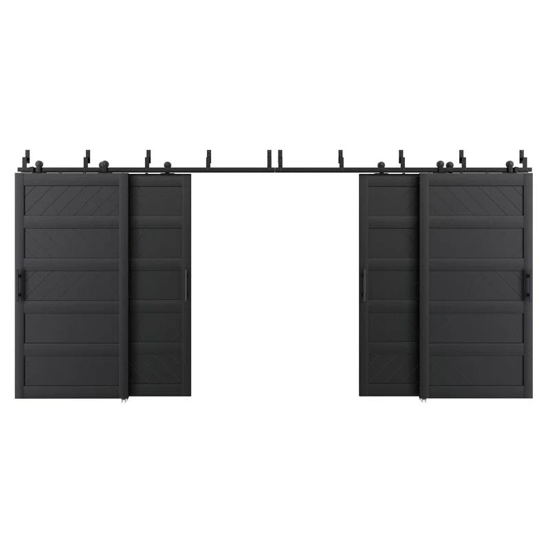 JUBEST Double Bypass Barn Door Doors Manufactured Wood Wave Design Barn Door With Installation Hardware Kits