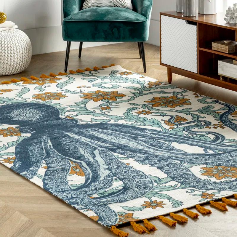 Thomas Paul Thomas Paul Octopus Tasseled Blue/Yellow Area Rug