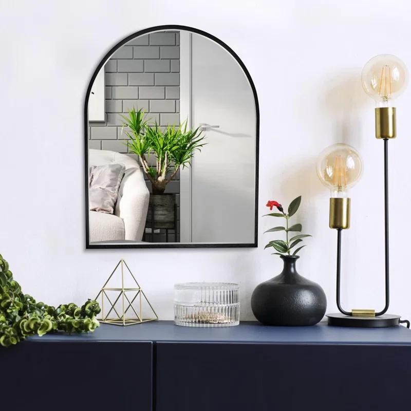 10X13 Inch Black Small Arched Mirror For Bathroom Vanity Mirror Or Wall Decor Arch Mirror Brushed Metal Frame Wall Mounted Mirror For Bathroom Livingroom Bedroom Entryway