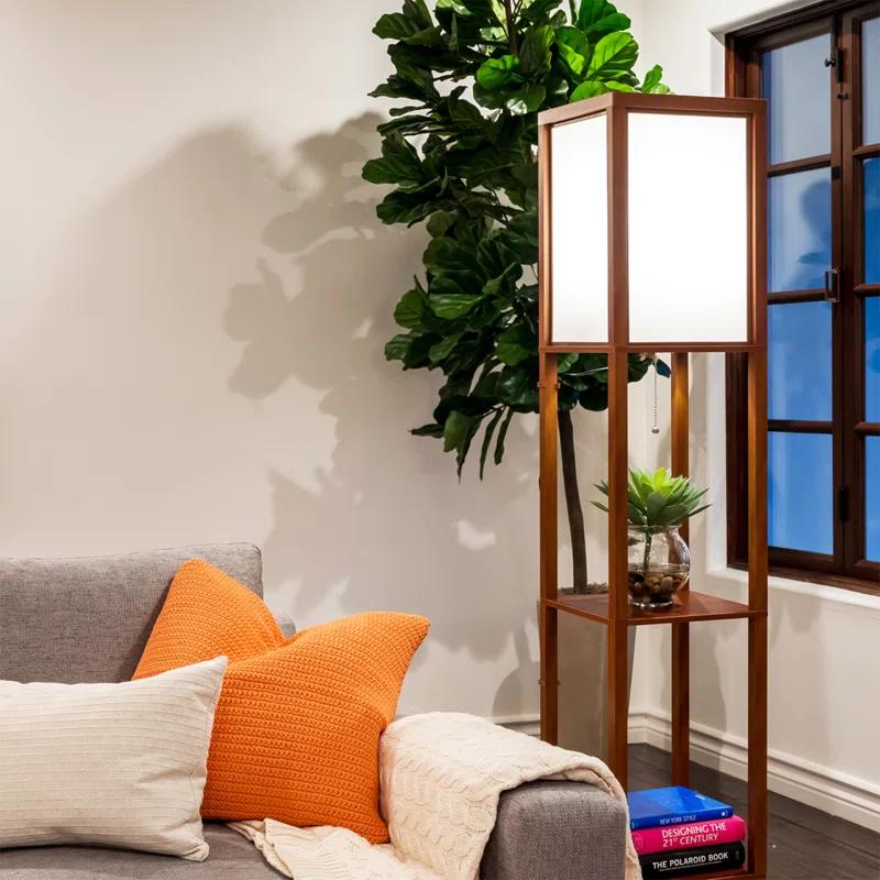 Maxwell 63 in. Traditional LED Energy Efficient 3-Shelf Floor Lamp with Fabric Square Shade