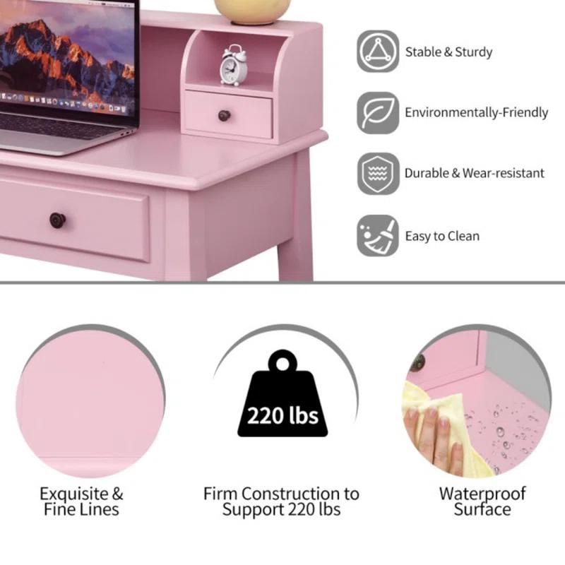 Canddidliike Removable Floating Organizer 2-Tier Mission Home Computer Vanity Desk-Pink, Gaming Desk, Gaming Computer Desks for Study,Working,Writing