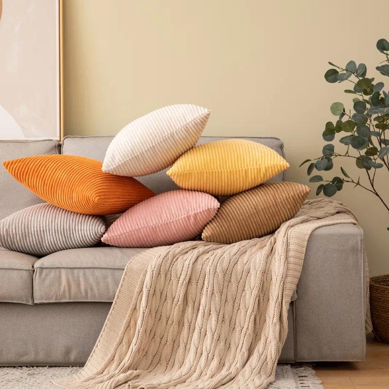 LALA & WONZ Corduroy Striped Throw Pillow Covers (Set of 2)