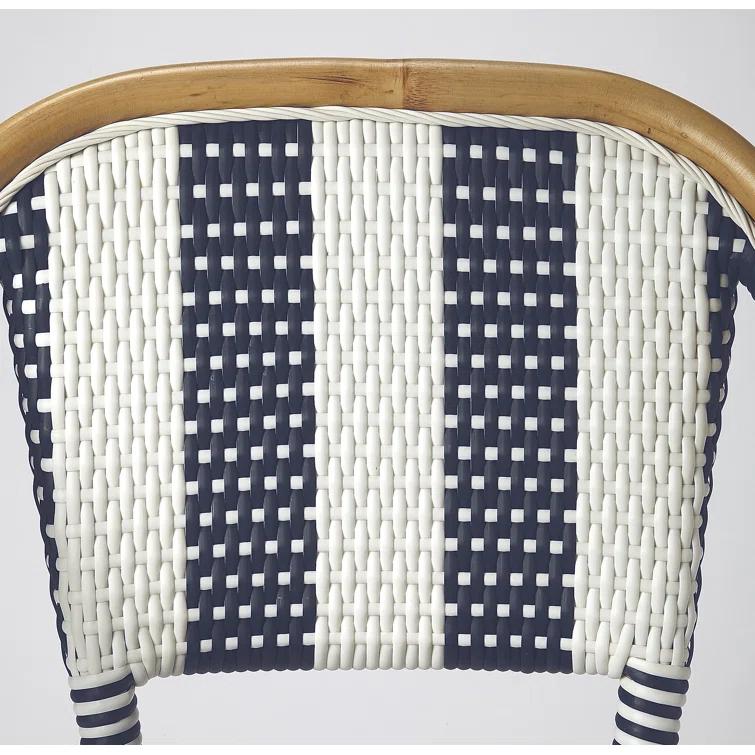 Butler Specialty Lila Stripe Rattan Bar Stool In Blue And White