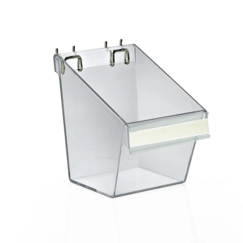 Azar Displays Small Clear Plastic Molded Bucket, Storage Container Bin for Pegboard, Slatwall, or Counter with Label Holder on Front and 2 Metal U-Hooks, Size: 5.25"W x 6.25"D x 6.875"H, 4-Pack (Set of 4)