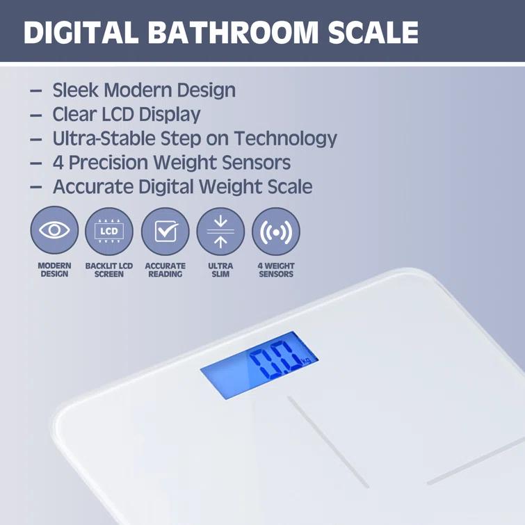 Prominence Home Ultra Thin, White Scale with Easy To Read LCD Display - Auto Step On