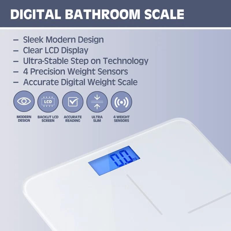 Prominence Home Ultra Thin, White Scale with Easy To Read LCD Display - Auto Step On