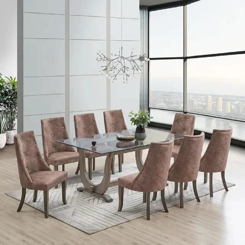 Rosdorf Park Jeaz Crystal-Tufted Upholstered Fabric Dining Room Chairs, Set of 2 (Set of 2)