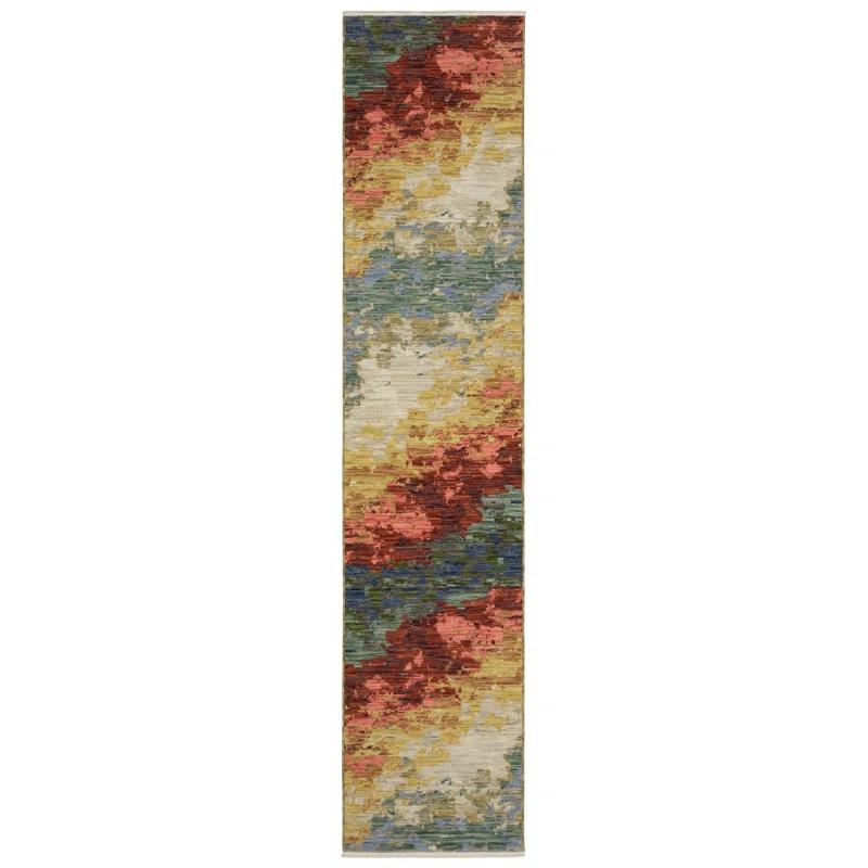 17 Stories Japhenia Abstract Machine Woven Wool/Nylon Area Rug in Red/Beige/Gold