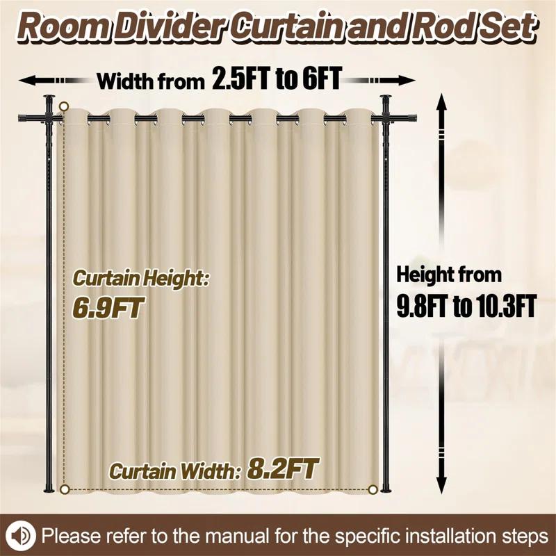 Blooming Room Divider Curtain And Rod Set