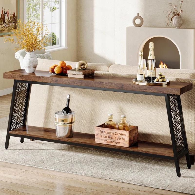 17 Stories 70.9" Console Table with Storage Shelf, 2-Tier Extra Long Sofa Table