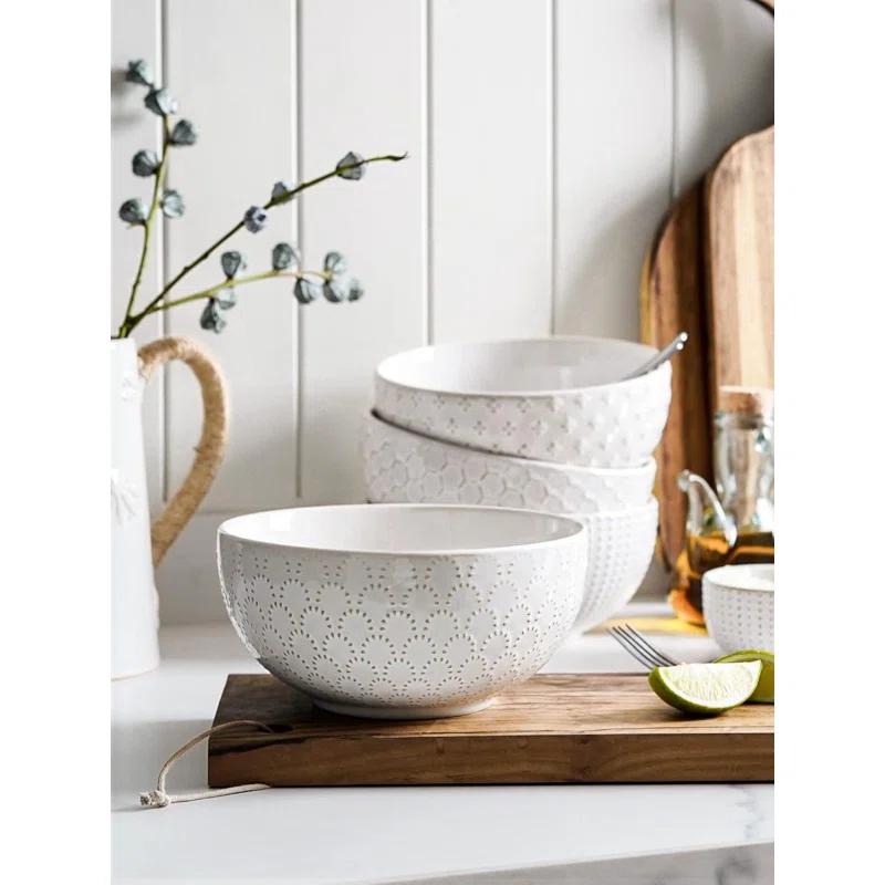 Winston Porter Large Soup Bowl 42 OZ, Ceramic Kitchen Bowl Set For Soup, Pho, Chip, Pasta, Fruits, Salad, Noodle And Ramen- 7 Inch, Set Of 4, Arctic White