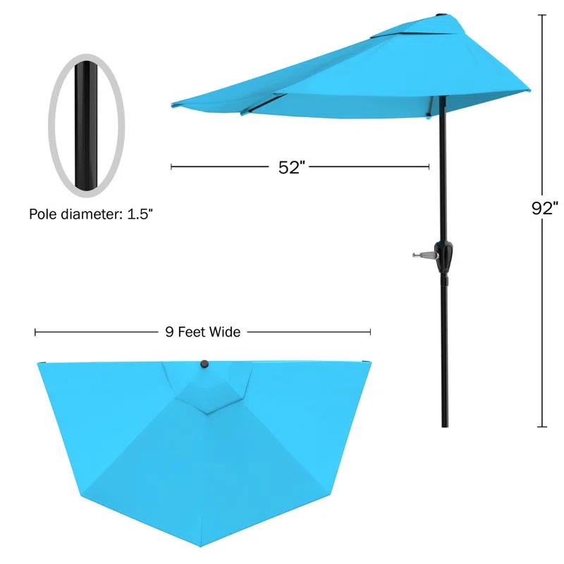 Pure Garden Summertime Umbrellas 3 Half Umbrella Outdoor Patio Shade - 9' Patio Umbrella with Easy Crank - Small Canopy for Balcony, Table, or Deck by Pure Garden