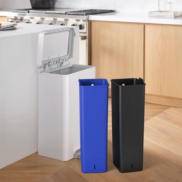 Reset 11 Gallon Dual Compartment Kitchen Trash Can, Stainless Steel Step Trash Can