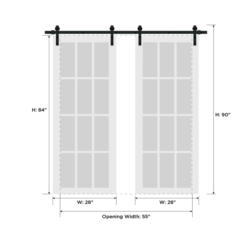 SARTODOORS Quadro Frosted Glass Barn Doors with Installation Hardware Kit