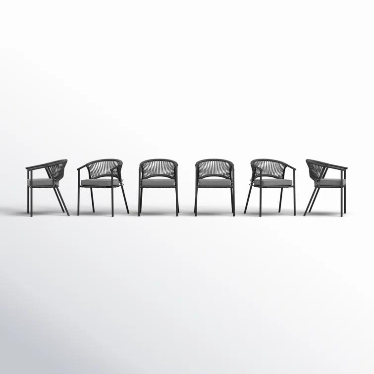 Adila Metal Outdoor Stacking Dining Armchair with Cushion (Set of 6)