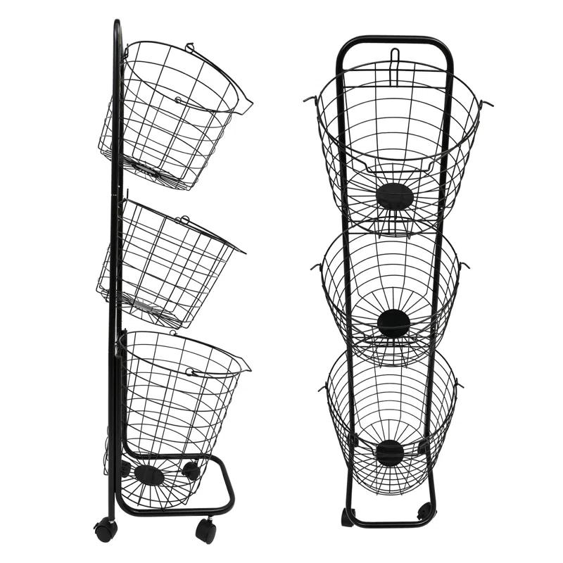 Rebrilliant 3-Tier Rolling Laundry Sorter Cart with Removable Metal Wire Baskets