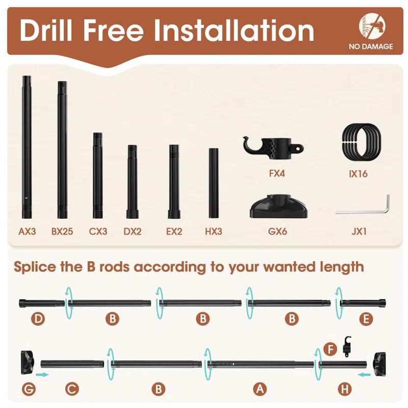 Rebrilliant Room Divider No Drilling Curtain Rod Wall Divider For Room Separation, 4-10Ft(H) 28-114Inch(W) Adjustable, Heavy Duty Partition Space Separator Freestanding Tension Curtain Stand, Black