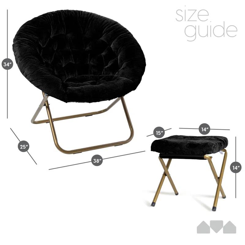 Milliard Cozy Faux Fur Saucer Chair X-Large with Footrest, Black