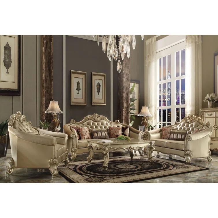 World Menagerie Cabildo Rolled Arm Sofa in Bone and Gold Patina