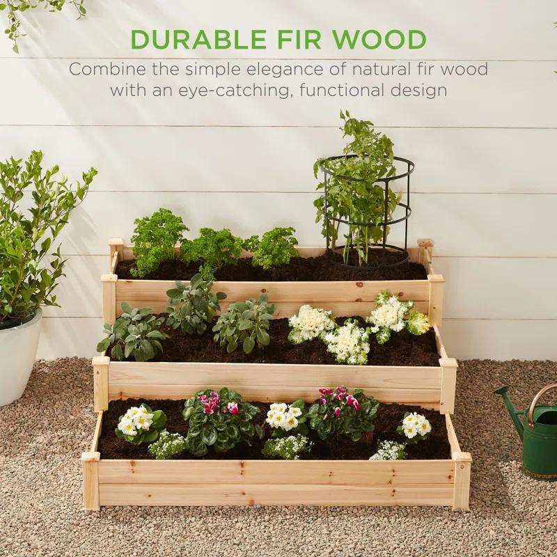 Arlmont & Co. Rosselyn 3-Tier Fir Wood Raised Garden Bed Planter for Plants, Vegetables, Outdoor Gardening