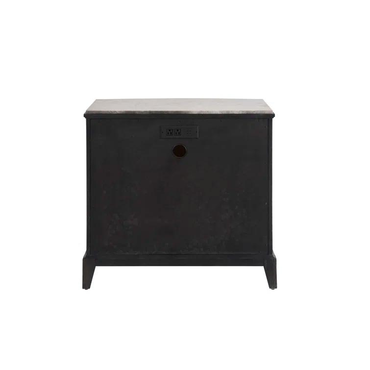 Universal Coalesce Coalesce Stone Top Three Drawer Nightstand in Black Oak Wood
