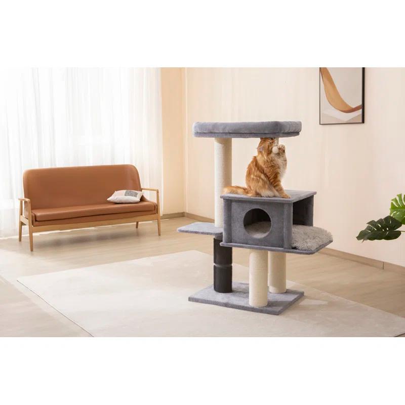 57" Cat Tree with Condo and Rubber Groomer