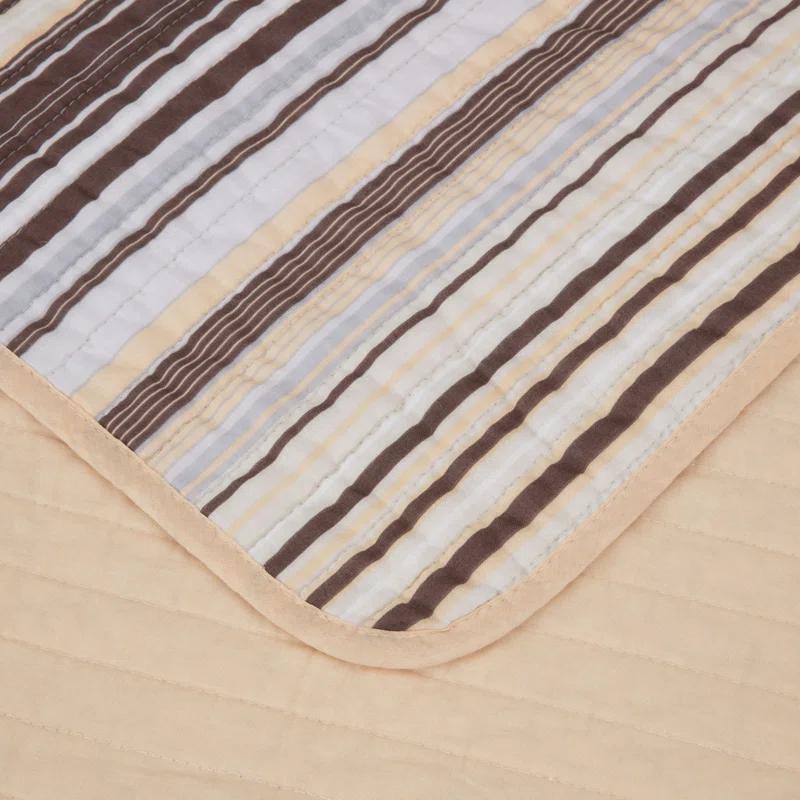 Chezmoi Collection Cotton Quilted Striped Quilt Set