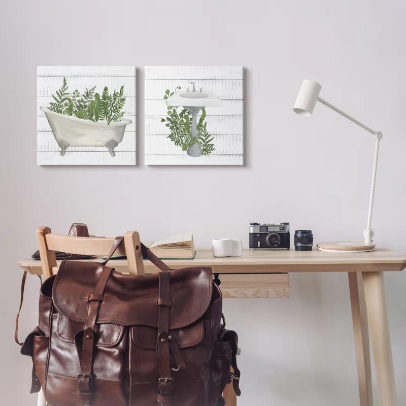 Stupell Industries " Rustic Botanical Herbs Bathroom Sink Bathtub Ferns " by Kim Allen 2 - Pieces