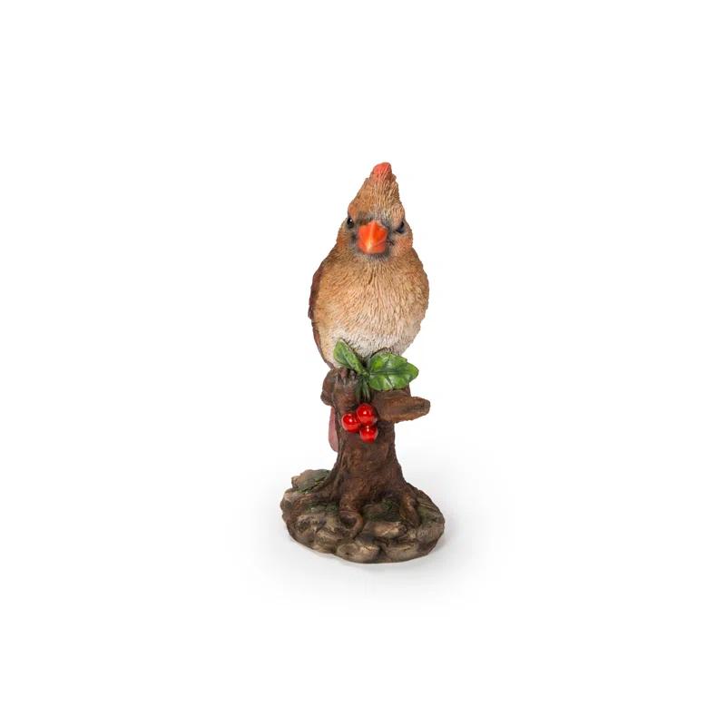 Female Cardinal on Stump Polyresin Garden Statue