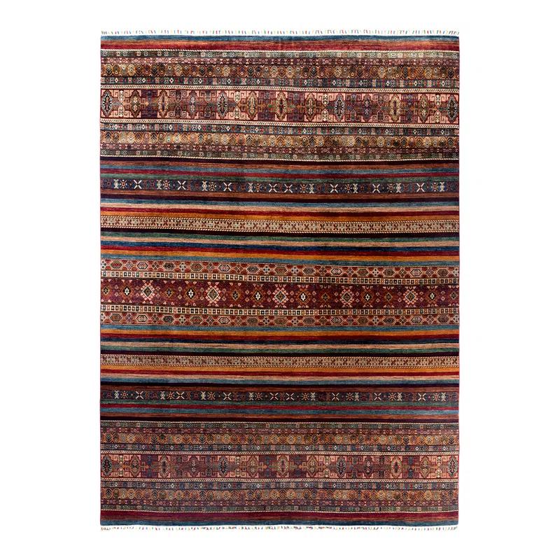 Hand-Knotted Red Wool Geometric 8'11" x 12'2" Area Rug