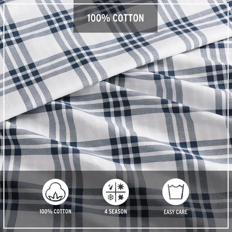 Eddie Bauer Arrowhead Eddie Bauer Basic Plaid Navy Cotton Percale Duvet Cover Set