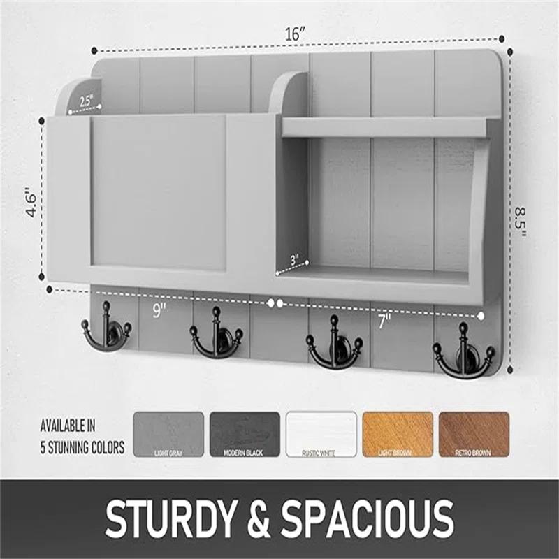 RIZPET Key Holder And Mail Organizer Wall Mount With Shelf - Modern Home Decor For Entryway