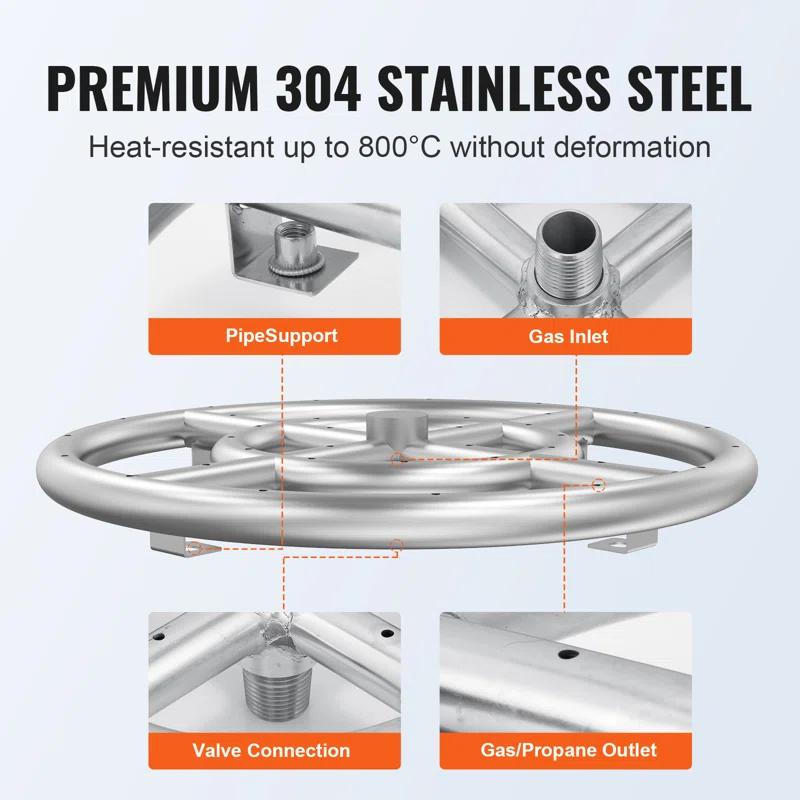 VEVOR 12'' Round Stainless Steel Fire Pit Accessory